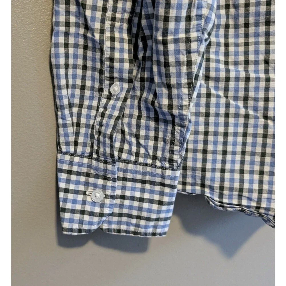 J. Crew Mens Large Slim Fit Blue Check Dress Shirt Stretch Flex Long Sleeve